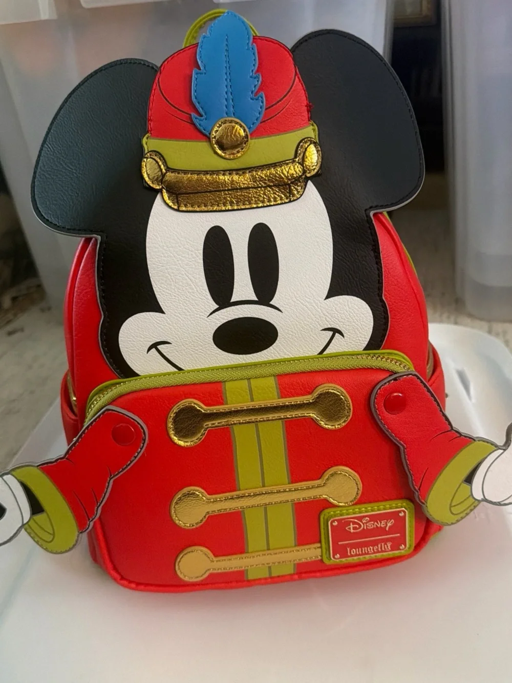 Loungefly Red Mickey Mouse Band Leader Crossbody with Gold & Green Accents